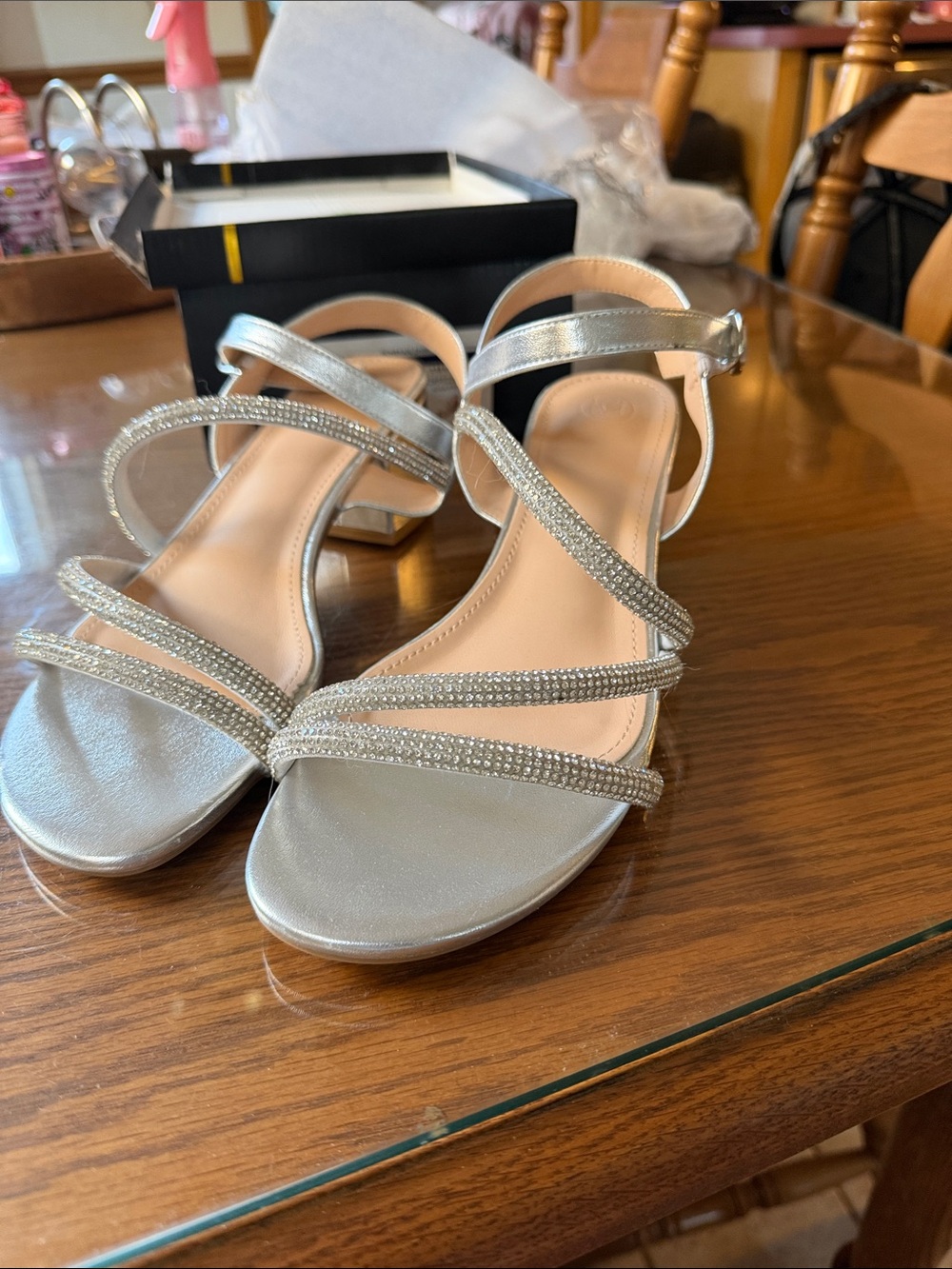 Silver Strappy Crystal-Embellished Women's Sandals
